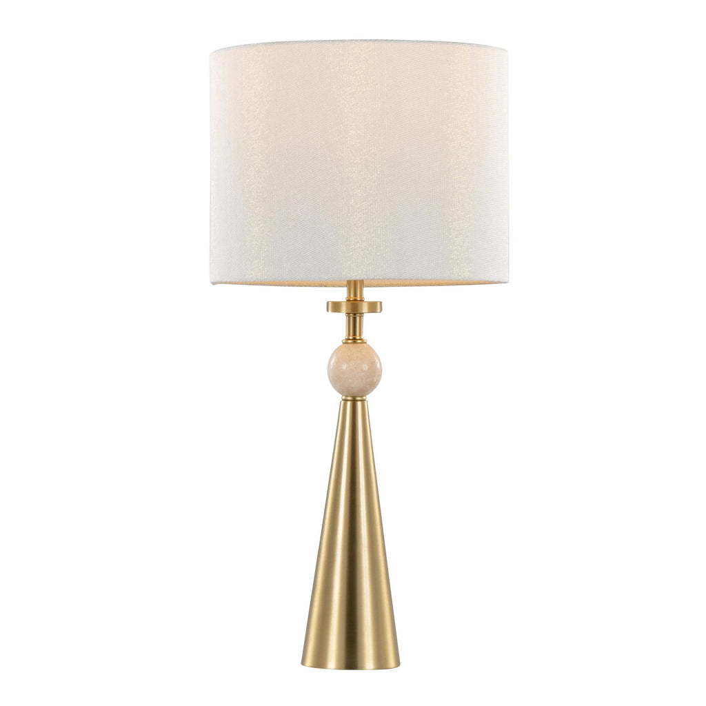 Cone Travertine 27" Table Lamp - Set of 2 - Gold Metal, Travertine, White Shimmer Shade