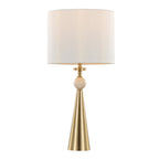 Cone Travertine 27" Table Lamp - Set of 2 - Gold Metal, Travertine, White Shimmer Shade