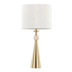 Cone Travertine 27" Table Lamp - Set of 2 - Gold Metal, Travertine, White Shimmer Shade