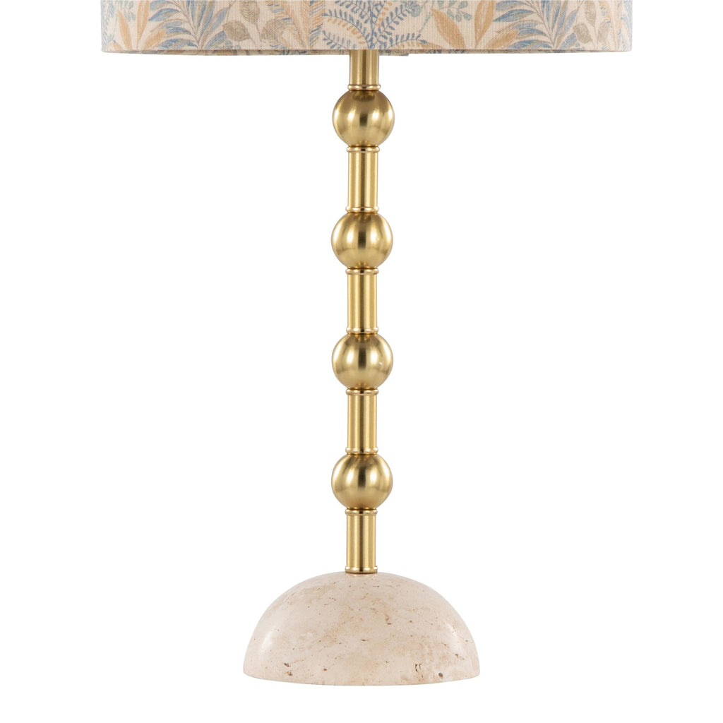 Malibu 27" Table Lamp - Set of 2 - Travertine, Gold Metal, Tan Leaf Shade