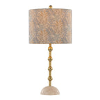 Malibu 27" Table Lamp - Set of 2 - Travertine, Gold Metal, Tan Leaf Shade