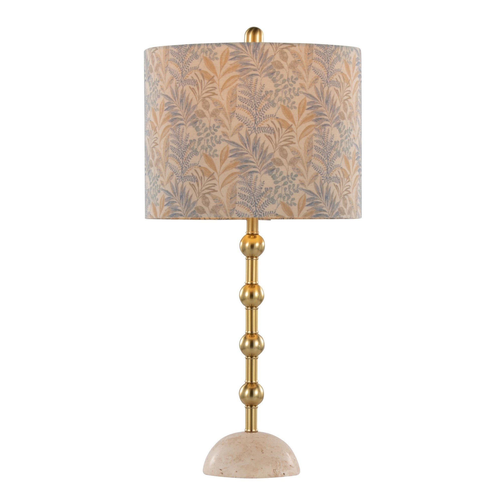 Malibu 27" Table Lamp - Set of 2 - Travertine, Gold Metal, Tan Leaf Shade