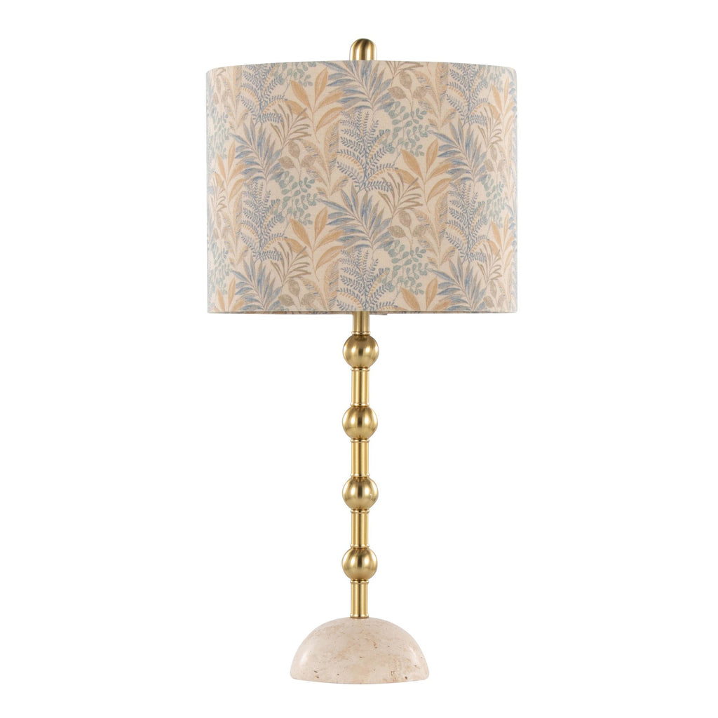 Malibu 27" Table Lamp - Set of 2 - Travertine, Gold Metal, Tan Leaf Shade