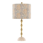 Malibu 27" Table Lamp - Set of 2 - Travertine, Gold Metal, Tan Leaf Shade