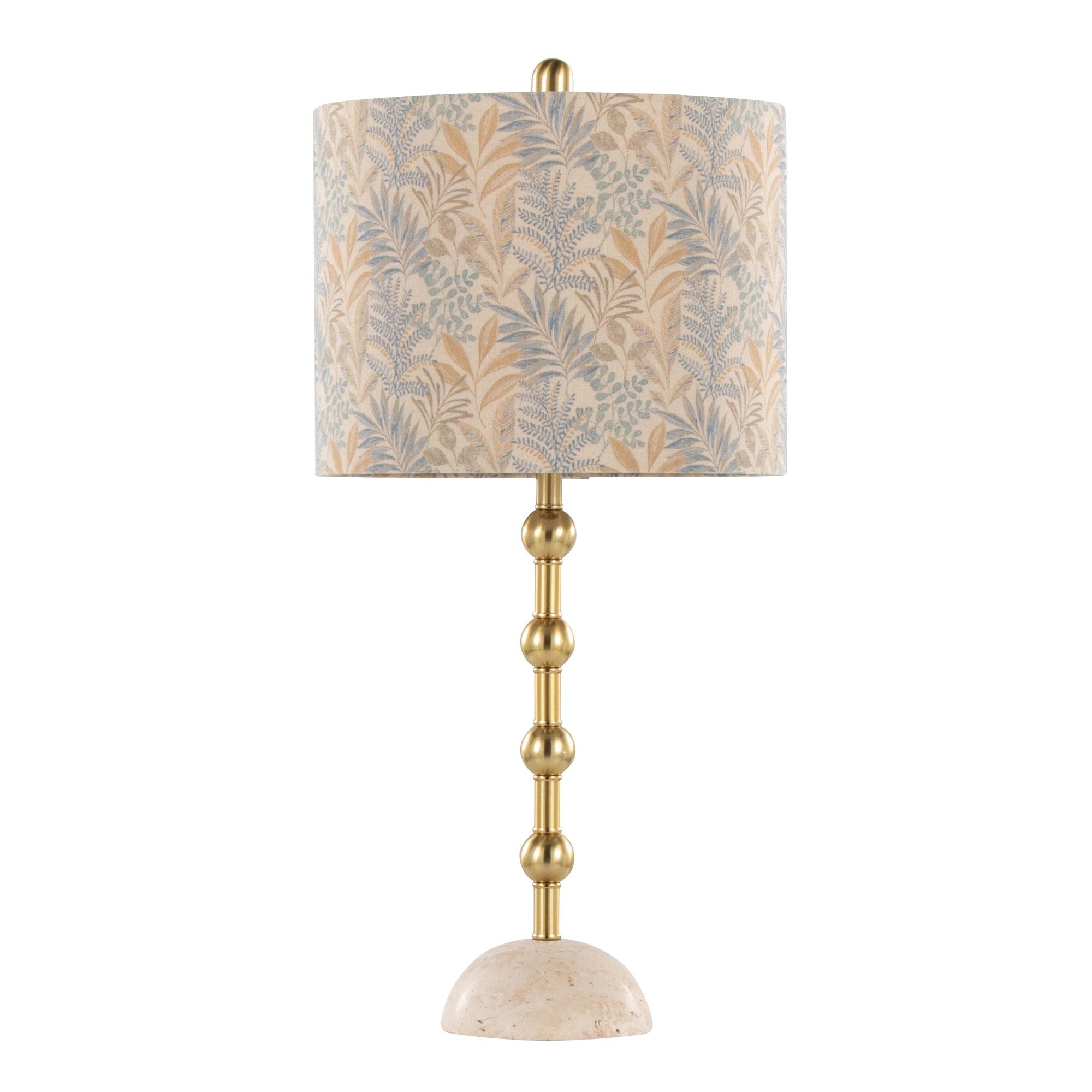 Malibu 27" Table Lamp - Set of 2 - Travertine, Gold Metal, Tan Leaf Shade