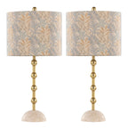 Malibu 27" Table Lamp - Set of 2 - Travertine, Gold Metal, Tan Leaf Shade