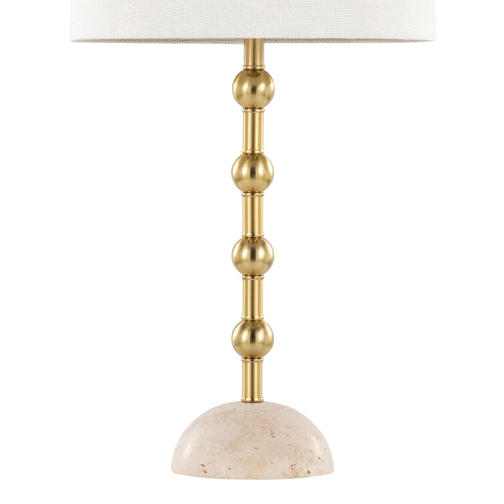 Malibu 27" Table Lamp - Set of 2 - Travertine, Gold Metal, Off-white Shimmer Shade
