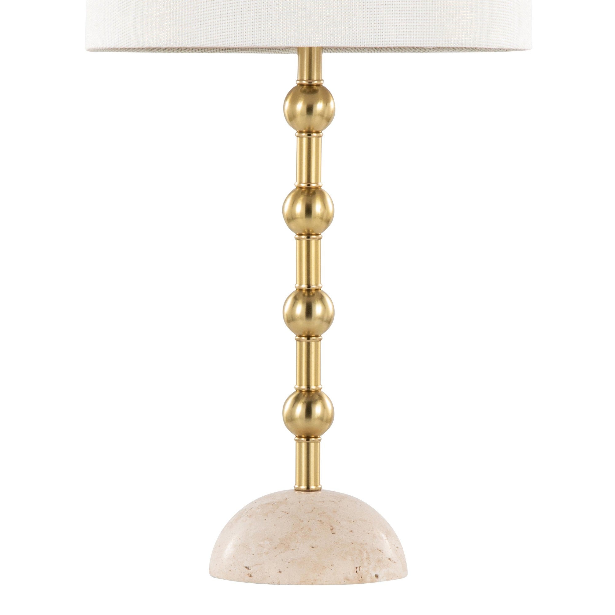 Malibu 27" Table Lamp - Set of 2 - Travertine, Gold Metal, Off-white Shimmer Shade