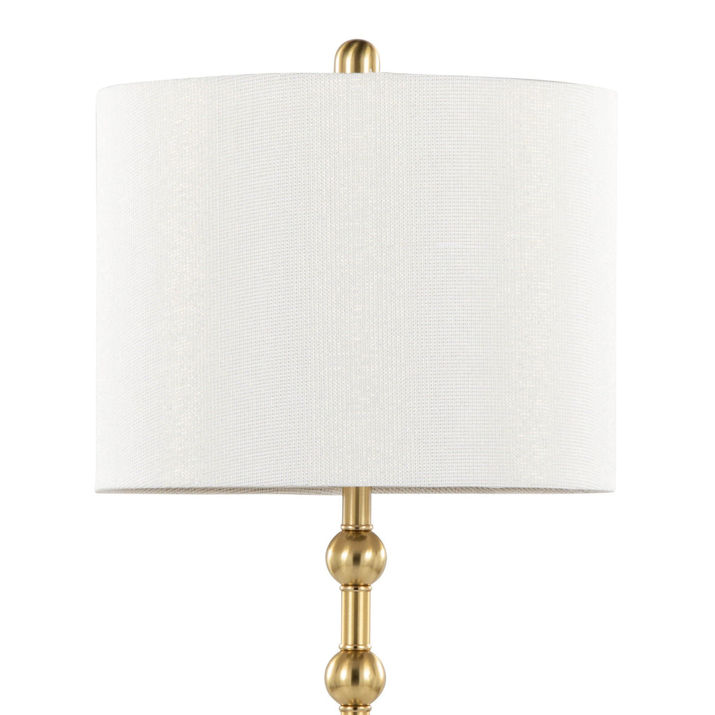 Malibu 27" Table Lamp - Set of 2 - Travertine, Gold Metal, Off-white Shimmer Shade