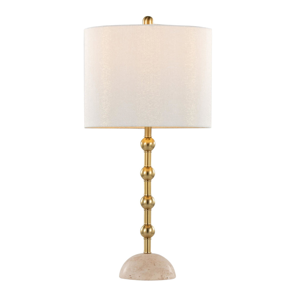 Malibu 27" Table Lamp - Set of 2 - Travertine, Gold Metal, Off-white Shimmer Shade
