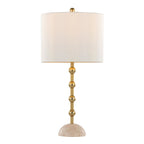 Malibu 27" Table Lamp - Set of 2 - Travertine, Gold Metal, Off-white Shimmer Shade