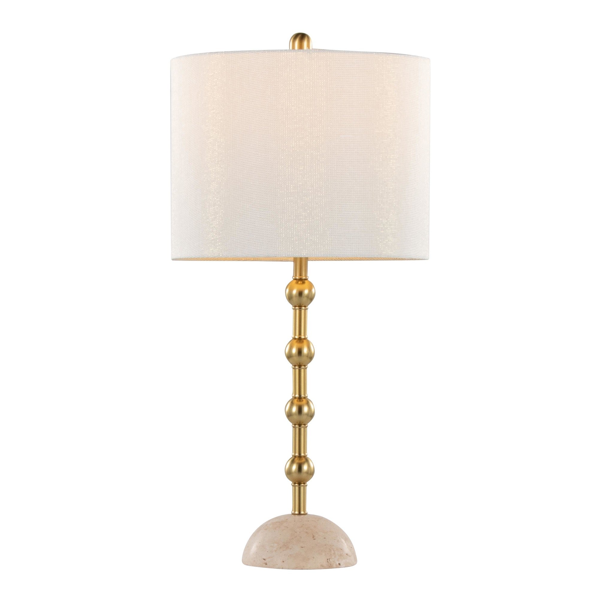 Malibu 27" Table Lamp - Set of 2 - Travertine, Gold Metal, Off-white Shimmer Shade