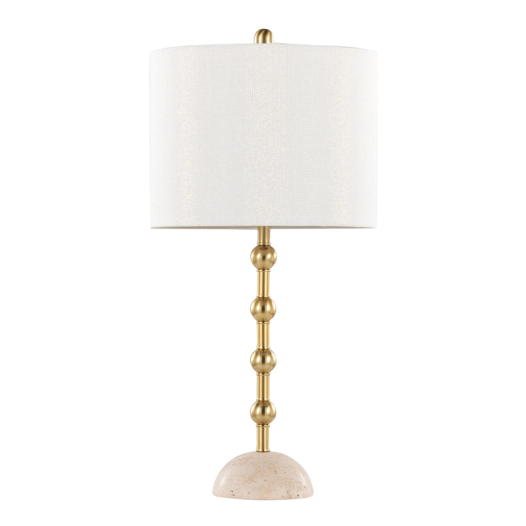 Malibu 27" Table Lamp - Set of 2 - Travertine, Gold Metal, Off-white Shimmer Shade