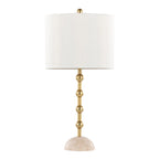 Malibu 27" Table Lamp - Set of 2 - Travertine, Gold Metal, Off-white Shimmer Shade