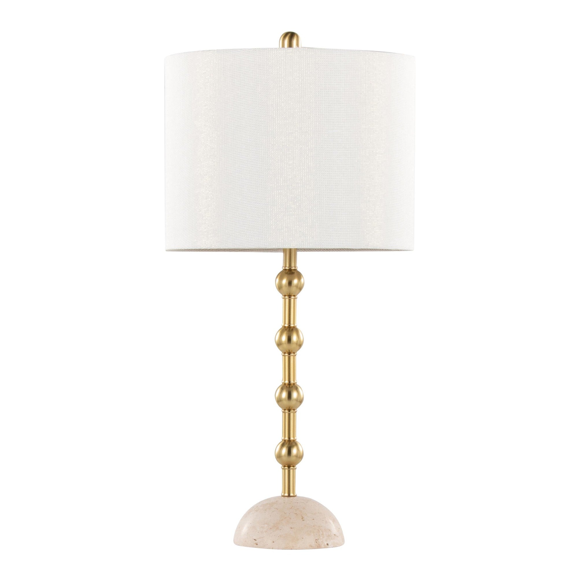 Malibu 27" Table Lamp - Set of 2 - Travertine, Gold Metal, Off-white Shimmer Shade