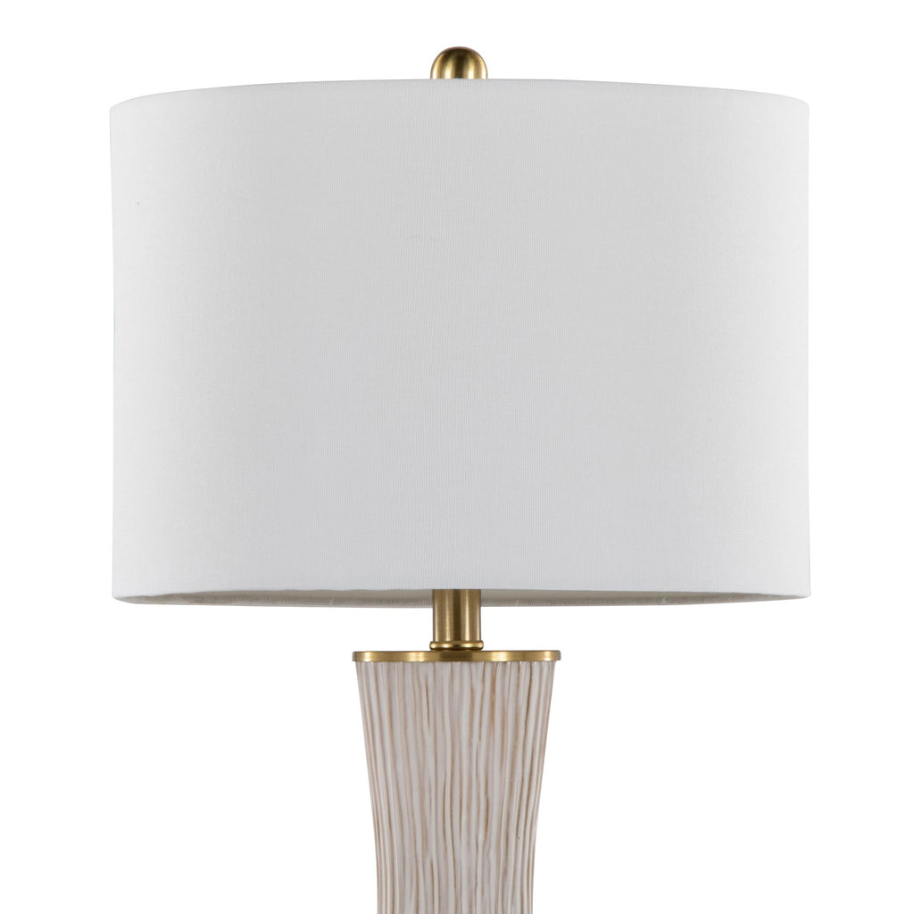 Gemma 28" Brush Ceramic Table Lamp - Set of 2 - Gold Metal, White Ceramic, White Linen