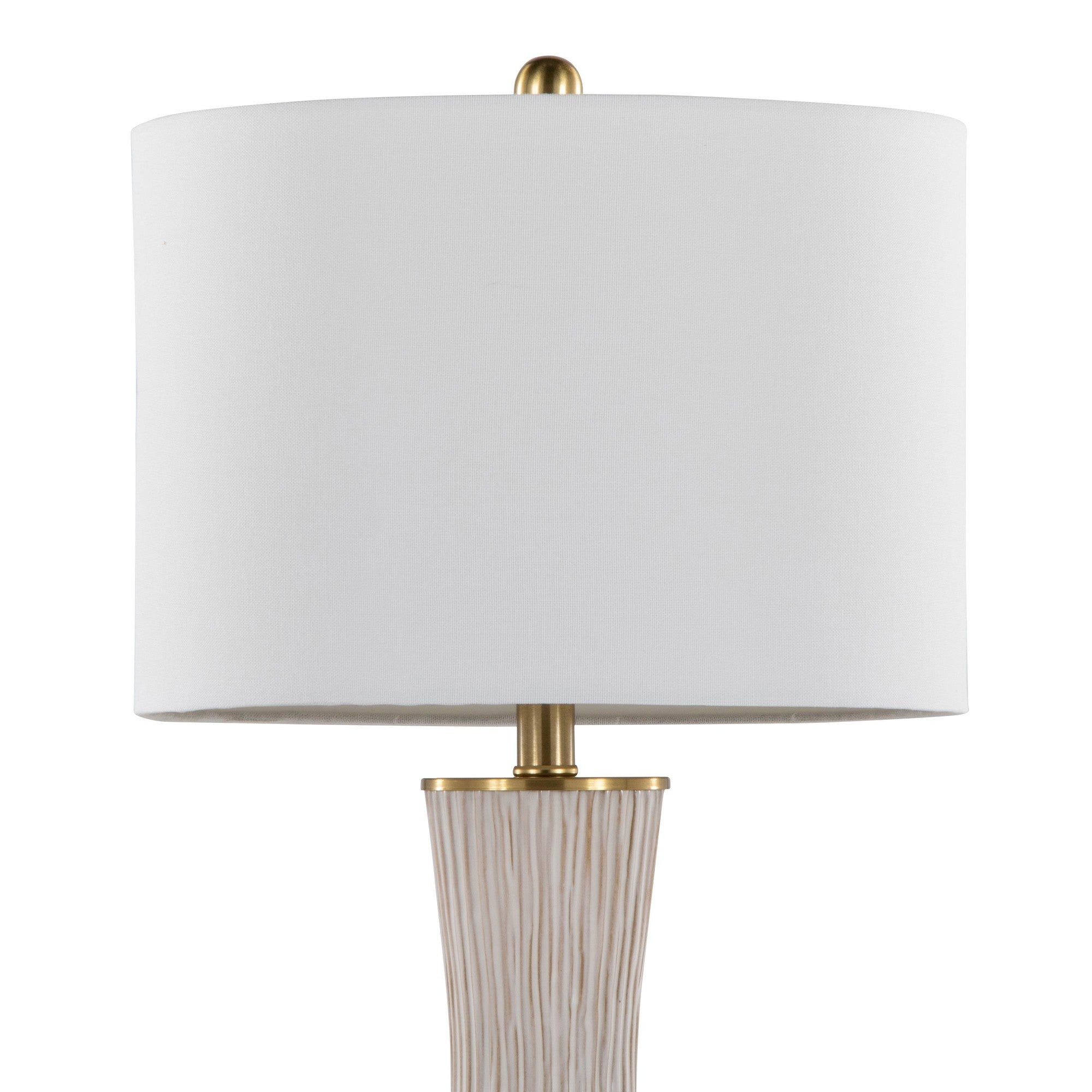 Gemma 28" Brush Ceramic Table Lamp - Set of 2 - Gold Metal, White Ceramic, White Linen