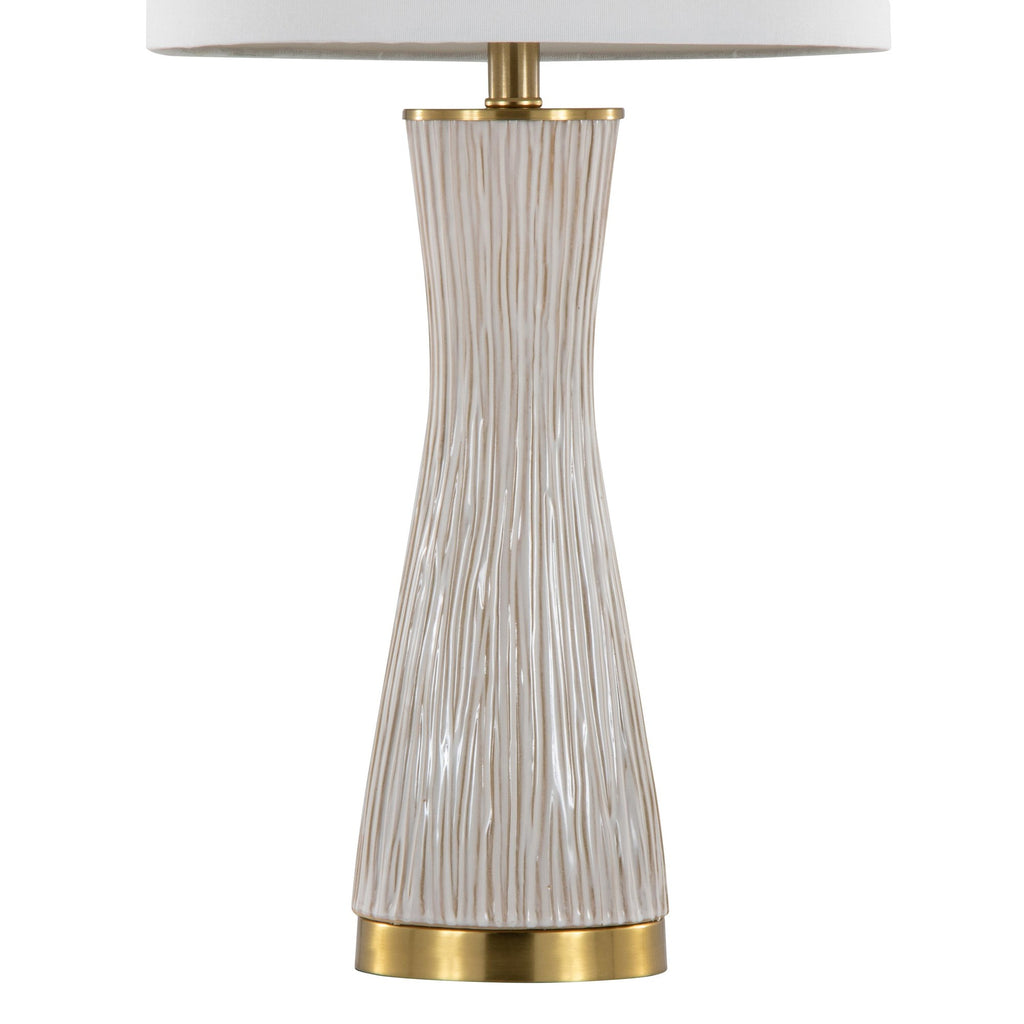 Gemma 28" Brush Ceramic Table Lamp - Set of 2 - Gold Metal, White Ceramic, White Linen