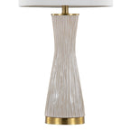 Gemma 28" Brush Ceramic Table Lamp - Set of 2 - Gold Metal, White Ceramic, White Linen
