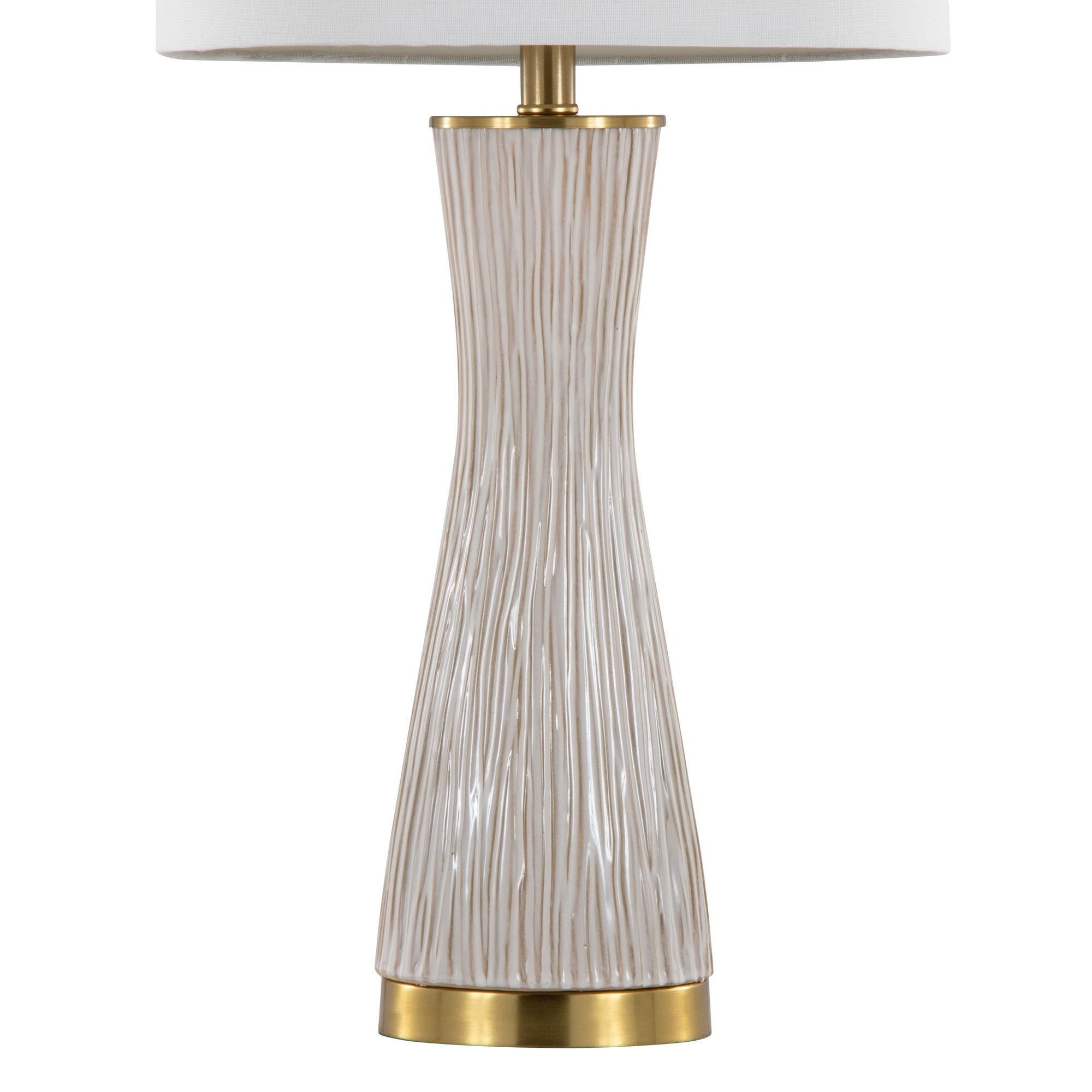 Gemma 28" Brush Ceramic Table Lamp - Set of 2 - Gold Metal, White Ceramic, White Linen