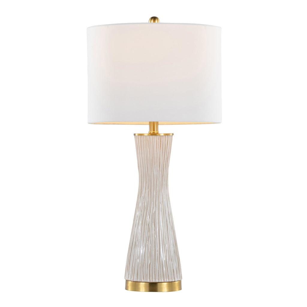 Gemma 28" Brush Ceramic Table Lamp - Set of 2 - Gold Metal, White Ceramic, White Linen