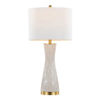 Gemma 28" Brush Ceramic Table Lamp - Set of 2 - Gold Metal, White Ceramic, White Linen