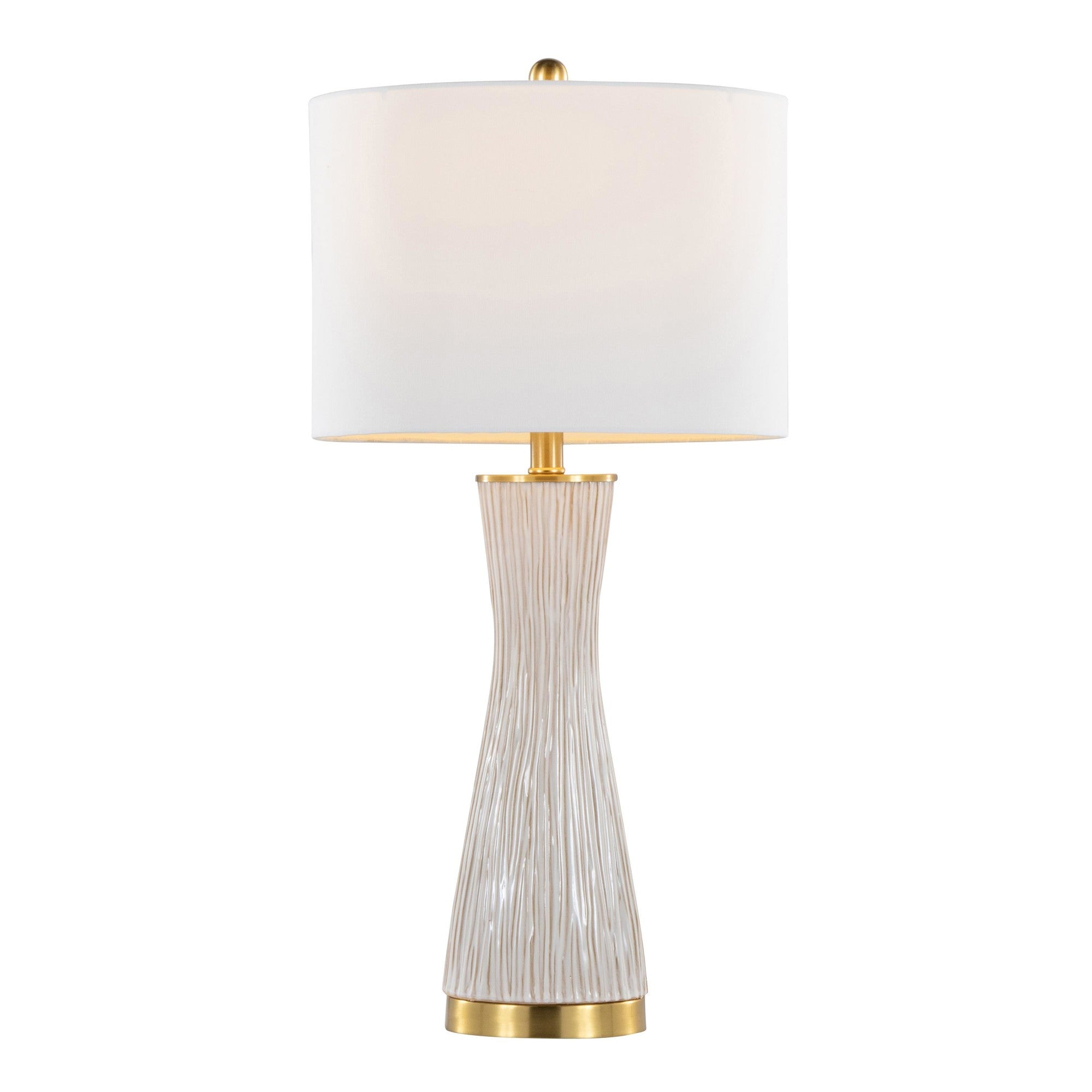 Gemma 28" Brush Ceramic Table Lamp - Set of 2 - Gold Metal, White Ceramic, White Linen