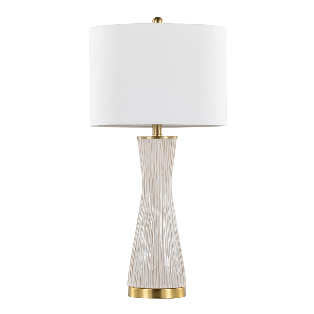 Gemma 28" Brush Ceramic Table Lamp - Set of 2 - Gold Metal, White Ceramic, White Linen