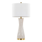 Gemma 28" Brush Ceramic Table Lamp - Set of 2 - Gold Metal, White Ceramic, White Linen