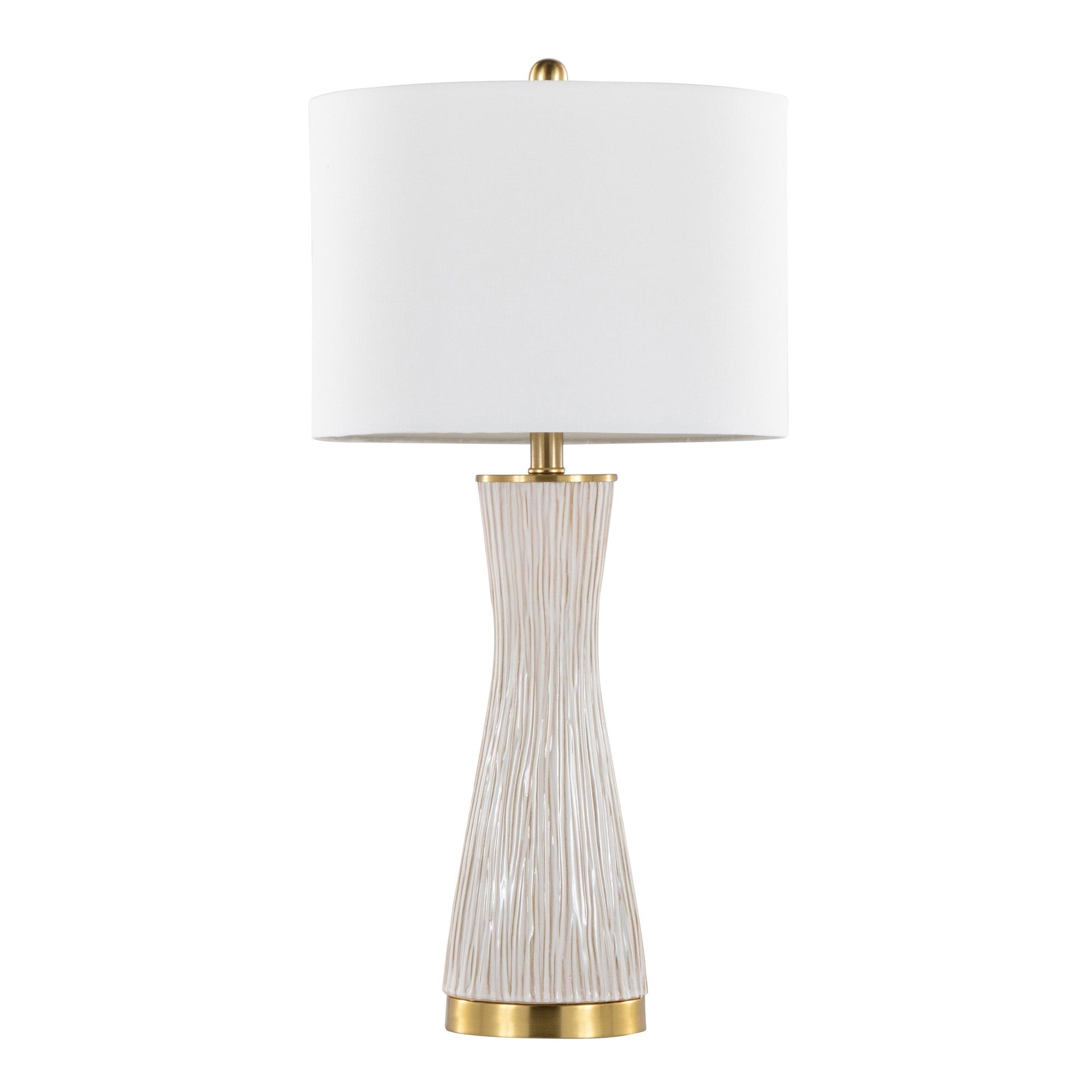 Gemma 28" Brush Ceramic Table Lamp - Set of 2 - Gold Metal, White Ceramic, White Linen
