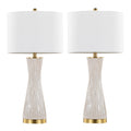 Gemma 28" Brush Ceramic Table Lamp - Set of 2 - Gold Metal, White Ceramic, White Linen