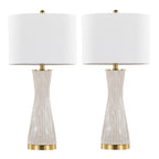 Gemma 28" Brush Ceramic Table Lamp - Set of 2 - Gold Metal, White Ceramic, White Linen