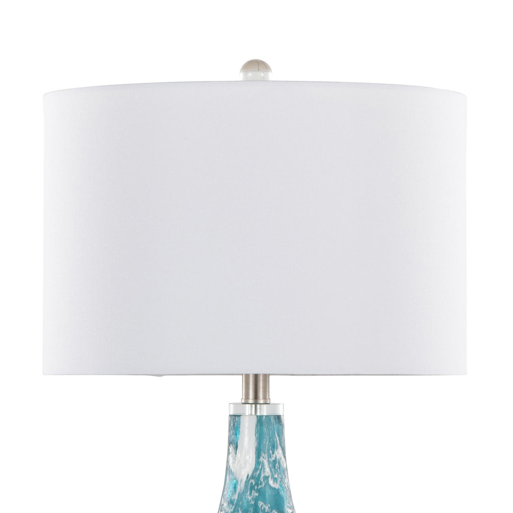 Rocca 29" Glass Table Lamp - Set of 2 - Sapphire Blue With White Glass, Brushed Nickel, Clear Crystal, White Linen
