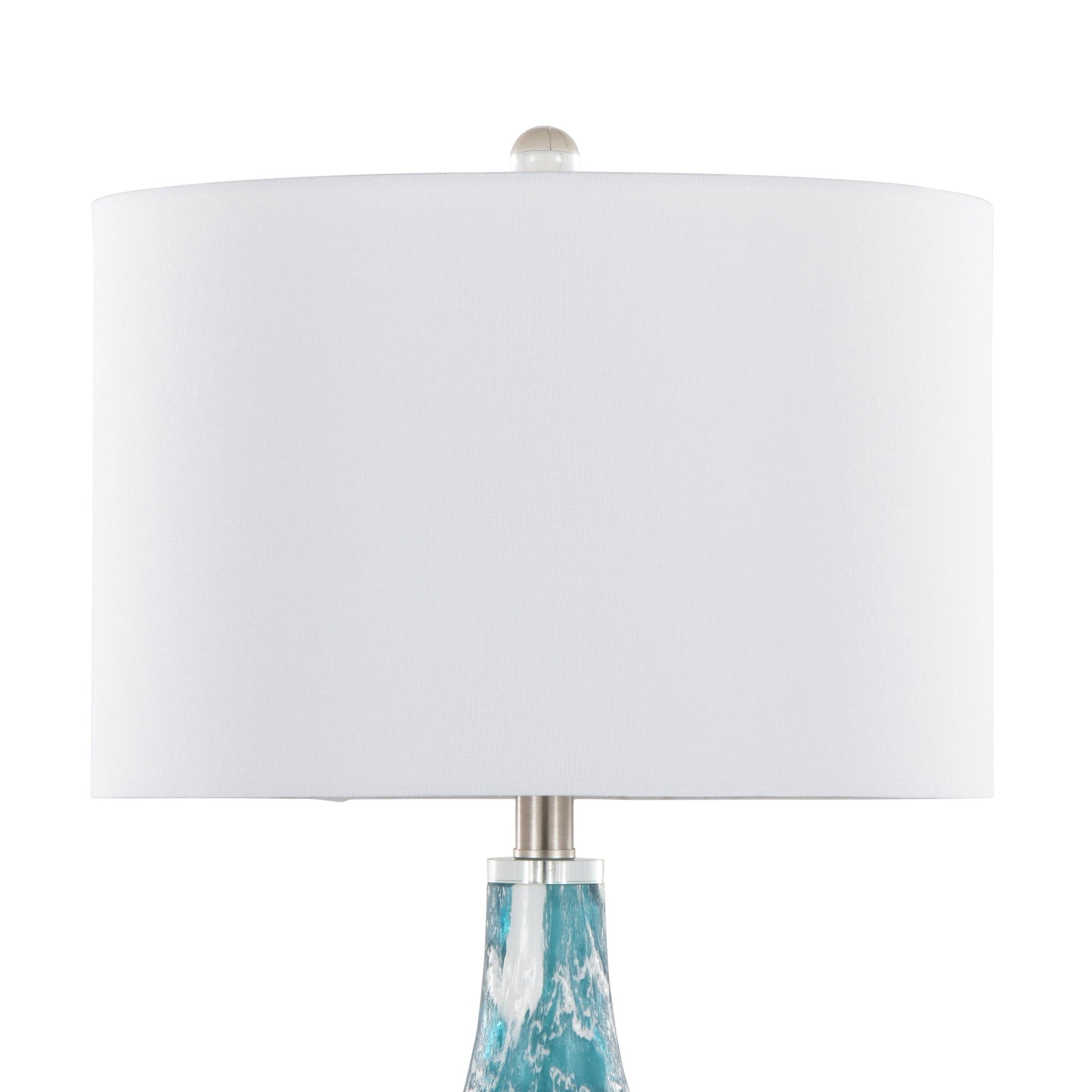Rocca 29" Glass Table Lamp - Set of 2 - Sapphire Blue With White Glass, Brushed Nickel, Clear Crystal, White Linen