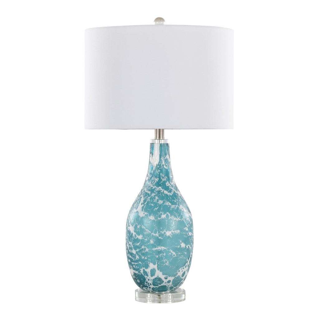 Rocca 29" Glass Table Lamp - Set of 2 - Sapphire Blue With White Glass, Brushed Nickel, Clear Crystal, White Linen