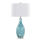 Rocca 29" Glass Table Lamp - Set of 2 - Sapphire Blue With White Glass, Brushed Nickel, Clear Crystal, White Linen