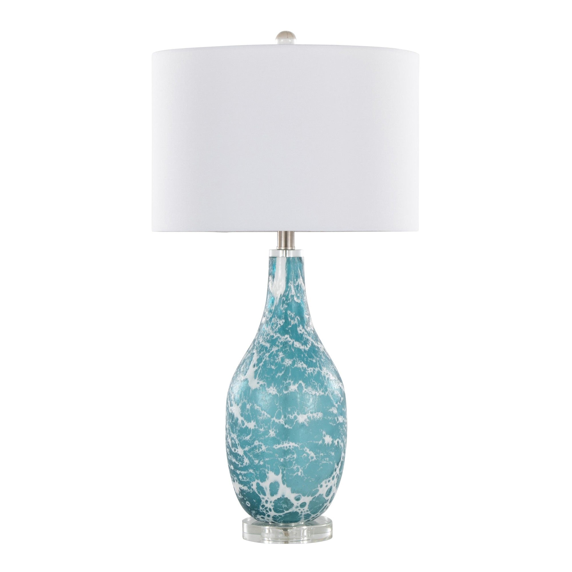 Rocca 29" Glass Table Lamp - Set of 2 - Sapphire Blue With White Glass, Brushed Nickel, Clear Crystal, White Linen