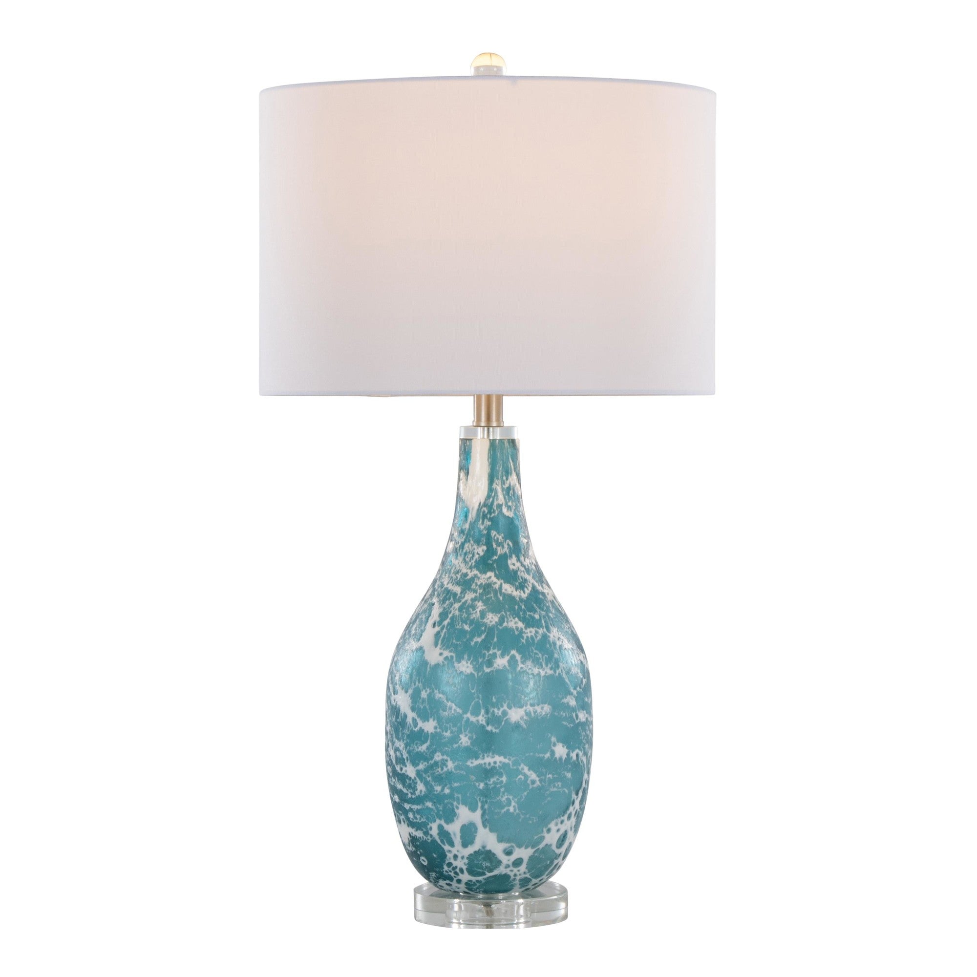 Rocca 29" Glass Table Lamp - Set of 2 - Sapphire Blue With White Glass, Brushed Nickel, Clear Crystal, White Linen