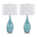 Rocca 29" Glass Table Lamp - Set of 2 - Sapphire Blue With White Glass, Brushed Nickel, Clear Crystal, White Linen