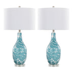 Rocca 29" Glass Table Lamp - Set of 2 - Sapphire Blue With White Glass, Brushed Nickel, Clear Crystal, White Linen