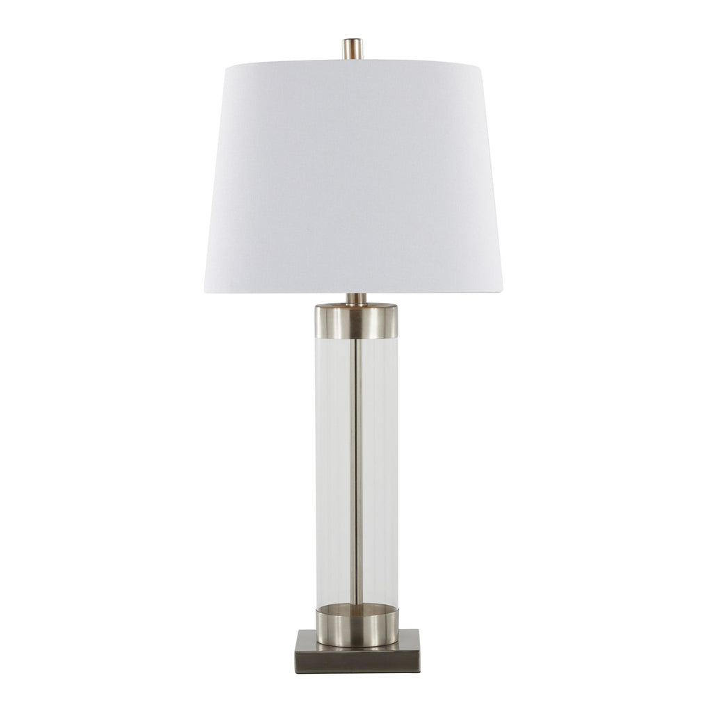 Glacier 30" Glass Table Lamp - Set of 2 - Clear Glass, Brushed Nickel, White Linen