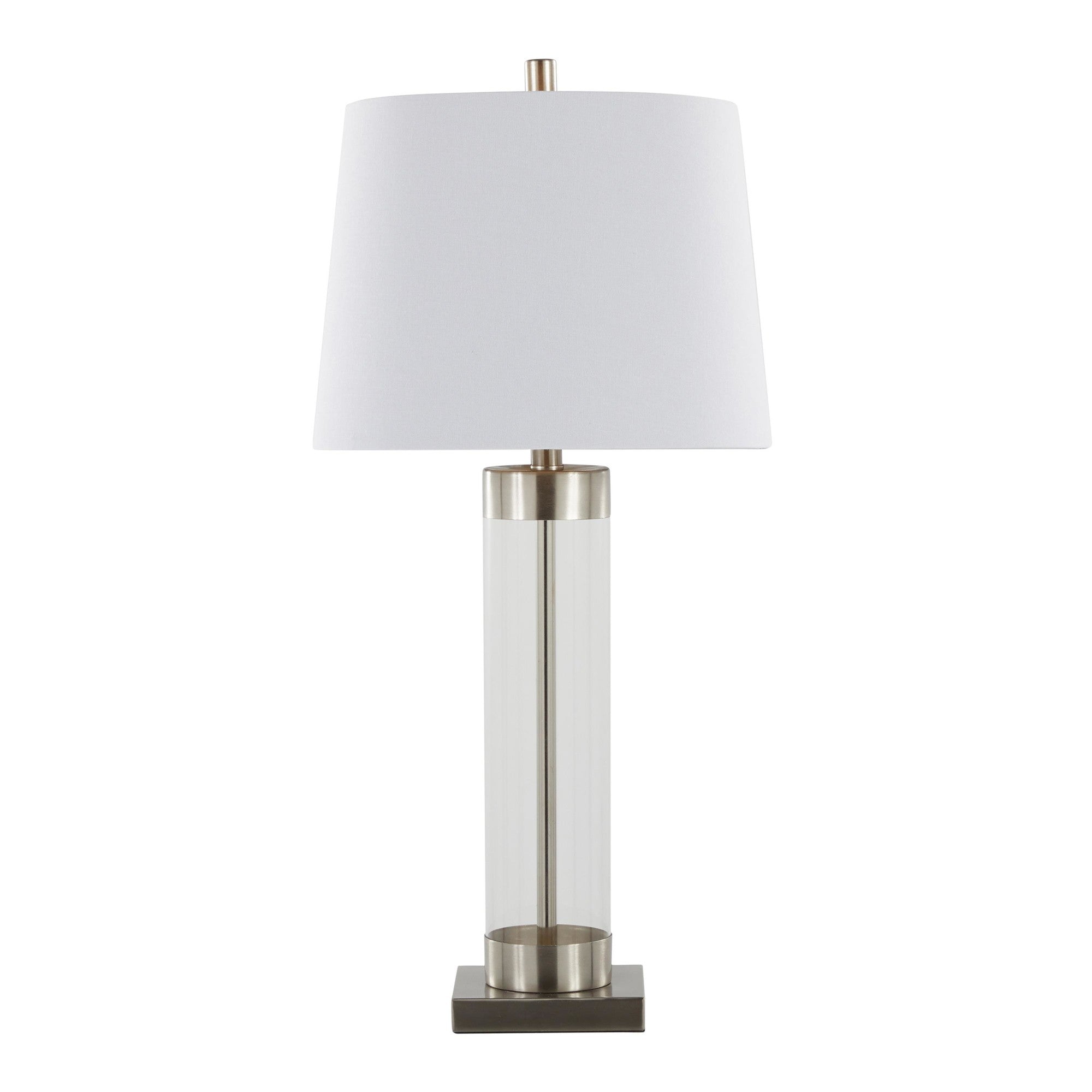 Glacier 30" Glass Table Lamp - Set of 2 - Clear Glass, Brushed Nickel, White Linen