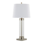 Glacier 30" Glass Table Lamp - Set of 2 - Clear Glass, Brushed Nickel, White Linen