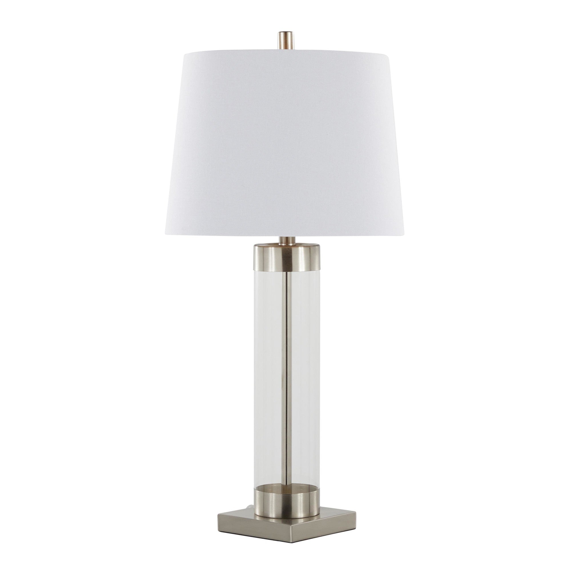 Glacier 30" Glass Table Lamp - Set of 2 - Clear Glass, Brushed Nickel, White Linen