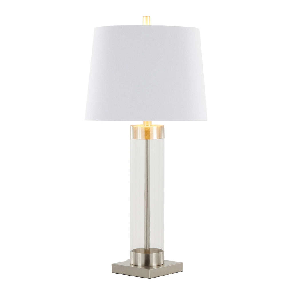 Glacier 30" Glass Table Lamp - Set of 2 - Clear Glass, Brushed Nickel, White Linen