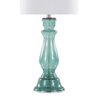 Bishop 25" Glass Table Lamp - Set of 2 - Clear Angel Blue Seeded Glass, Polished Nickel, White Linen