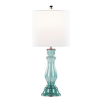 Bishop 25" Glass Table Lamp - Set of 2 - Clear Angel Blue Seeded Glass, Polished Nickel, White Linen