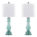 Bishop 25" Glass Table Lamp - Set of 2 - Clear Angel Blue Seeded Glass, Polished Nickel, White Linen