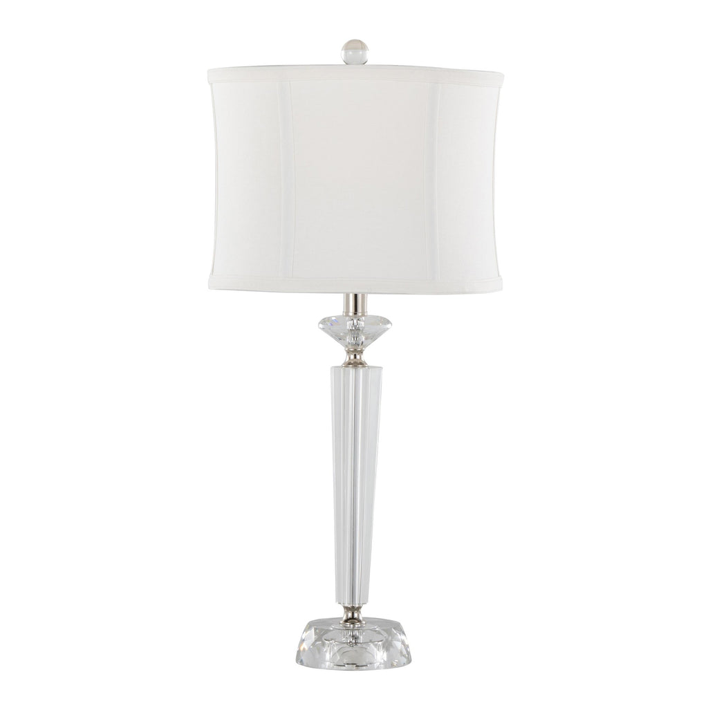 Diamond Torch 25" Crystal Table Lamp - Set of 2 - Clear Crystal, Polished Nickel, Off-white Linen