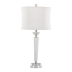 Diamond Torch 25" Crystal Table Lamp - Set of 2 - Clear Crystal, Polished Nickel, Off-white Linen